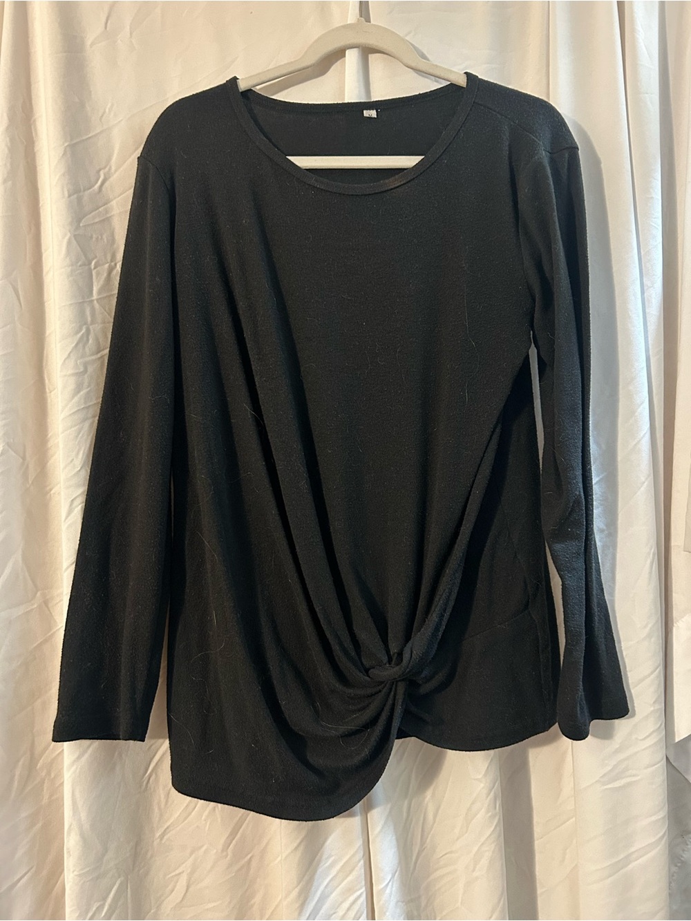 Women's Black Long-Sleeve Twist-Front Top